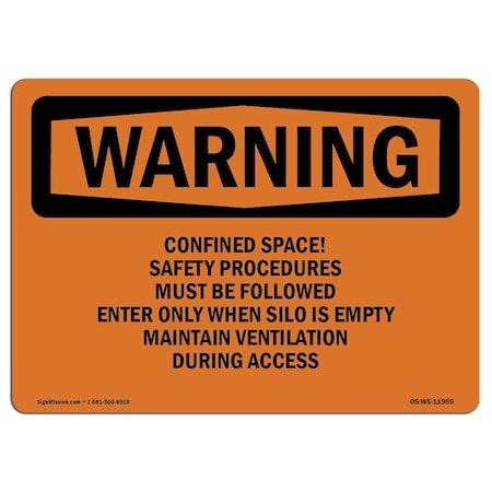 Signmission Safety Sign, OSHA WARNING, 7" Height, Aluminum, Grain Bin Silo Safety, Landscape, L-11959 OS-WS-A-710-L-11959
